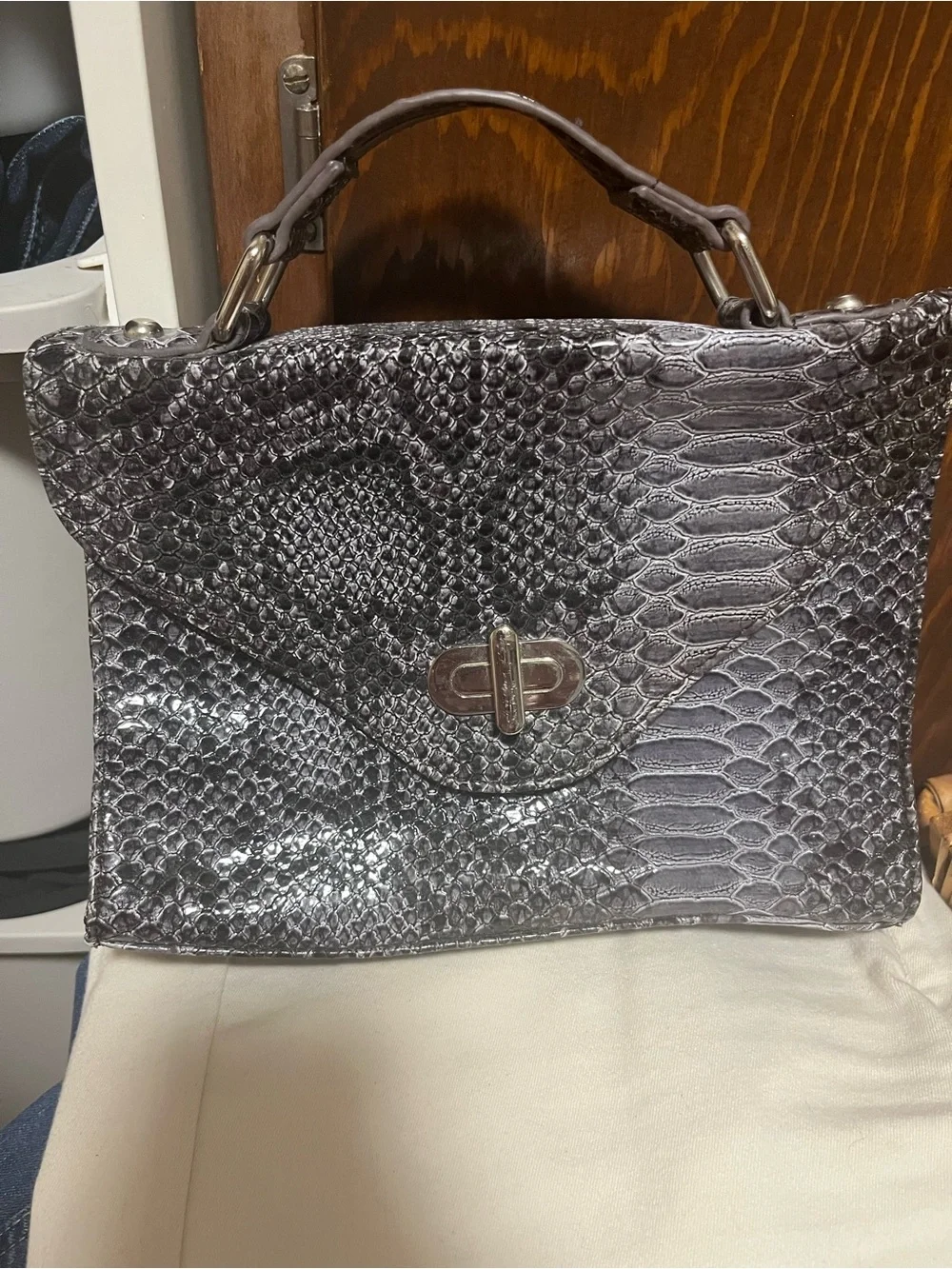 Nine West Stylish Gray Python-Texture Top-Handle Satchel